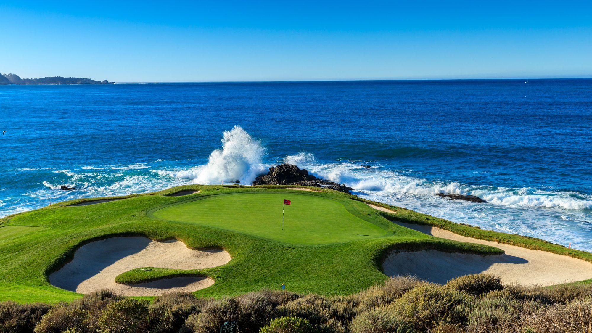 Pebble Beach golf course above the Pacific Ocean