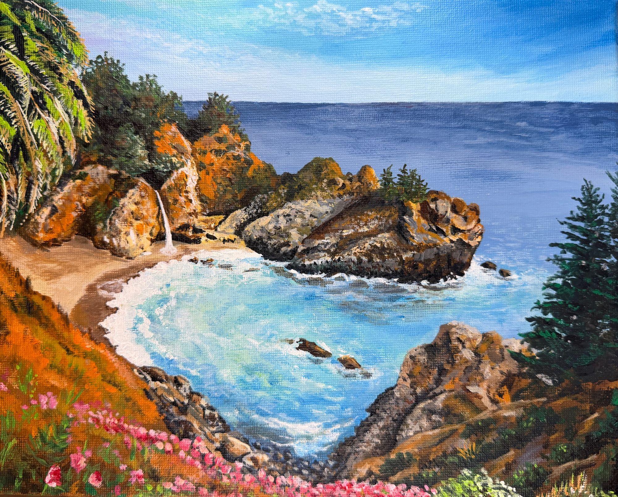 Close-up of the original McWay Falls painting