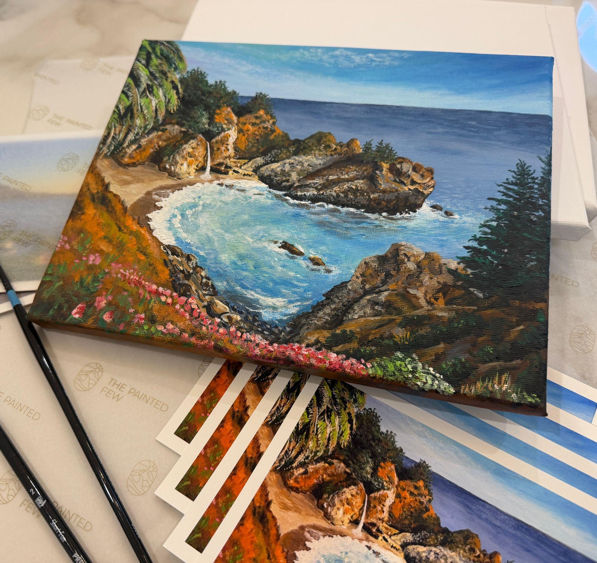 The McWay Falls acrylic painting with its finished fine art prints
